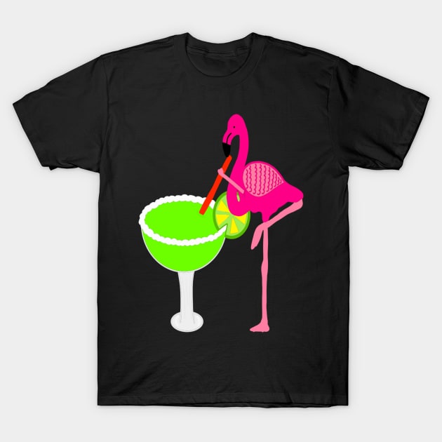 Funny flamingo drinking a margarita T-Shirt by Tianna Bahringer